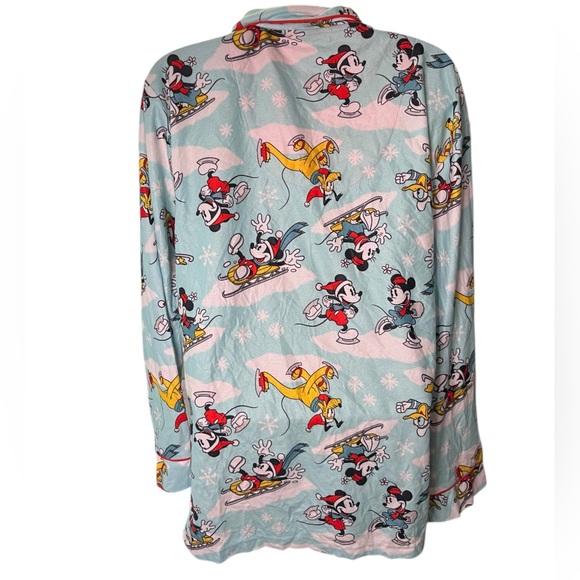 Disney 100 Pajama Top Button Front Christmas Cartoon Print Blue S - Picture 3 of 6
